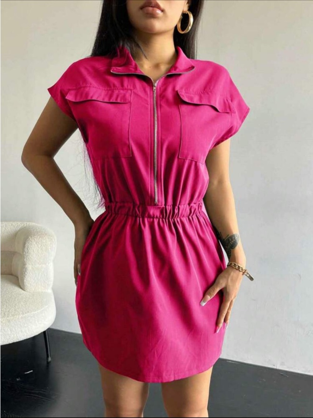 Short Fuchsia Zip-Front Women’s Dress